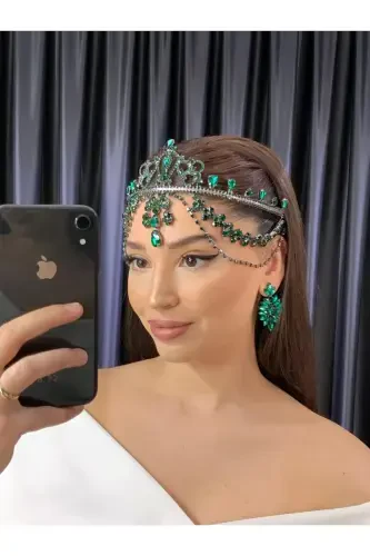 Rhinestone Headband Bridal Wedding Engagement Henna Headband Hurrem-EMERALD - BEYOĞLU NİŞANTAŞI (1)