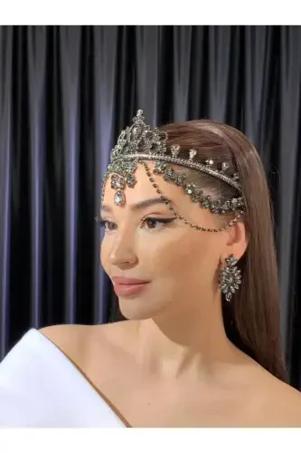 Rhinestone Headband Bride Wedding Engagement Henna Headband Hurrem-ANTHRACITE - BEYOĞLU NİŞANTAŞI (1)
