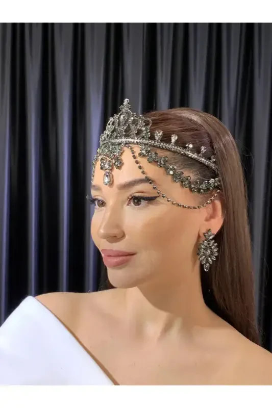 Rhinestone Headband Bride Wedding Engagement Henna Headband Hurrem-ANTHRACITE - 2
