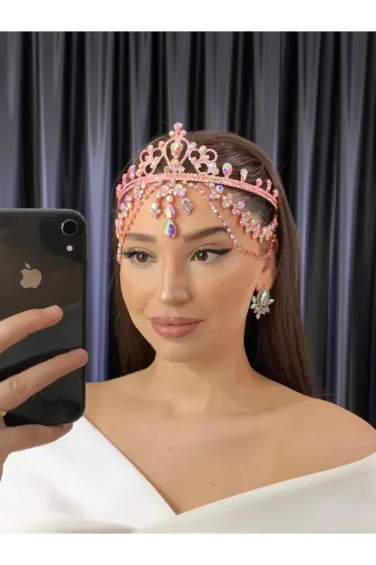 Rhinestone Headband Bride Wedding Engagement Henna Headband Hurrem-POWDER JANJAN - 1