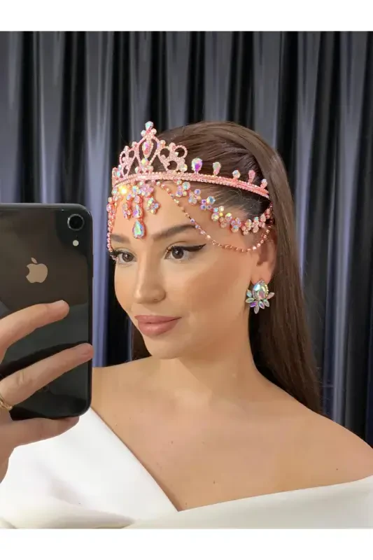 Rhinestone Headband Bride Wedding Engagement Henna Headband Hurrem-POWDER JANJAN - 2