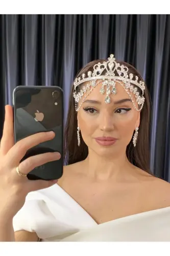 Rhinestone Headband Bride Wedding Engagement Henna Headband Hurrem-white 