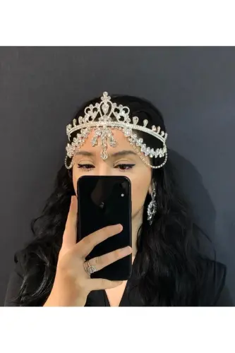 Rhinestone Headband Bride Wedding Engagement Henna Headband Hurrem-white - 3