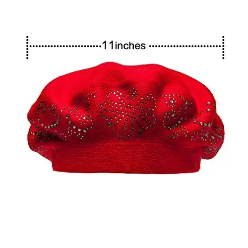 LADYBRO Rhinestone Beret Hats for Women 2 Layers Wool French Knit Cap Lady Winter - 3