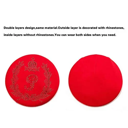 Rhinestone Beret Hats for Women 2 Layers Wool French Knit Cap Lady Winter Black - 2