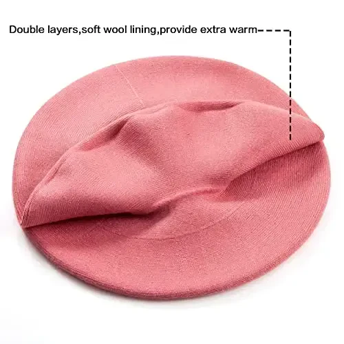 LADYBRO Rhinestone Beret Hats for Women 2 Layers Wool French Knit Cap Lady Winter Black - 4