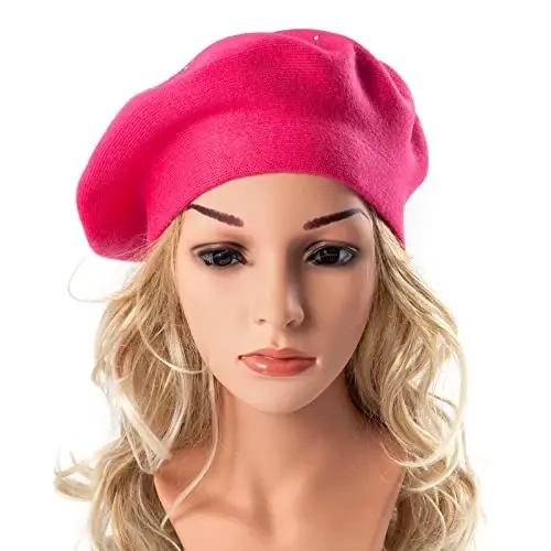 Rhinestone Beret Hats for Women 2 Layers Wool French Knit Cap Lady Winter Black - 5