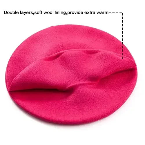 LADYBRO Rhinestone Beret Hats for Women 2 Layers Wool French Knit Cap Lady Winter Black - 3