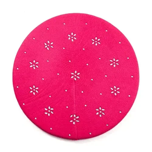 LADYBRO Rhinestone Beret Hats for Women 2 Layers Wool French Knit Cap Lady Winter Black - 6