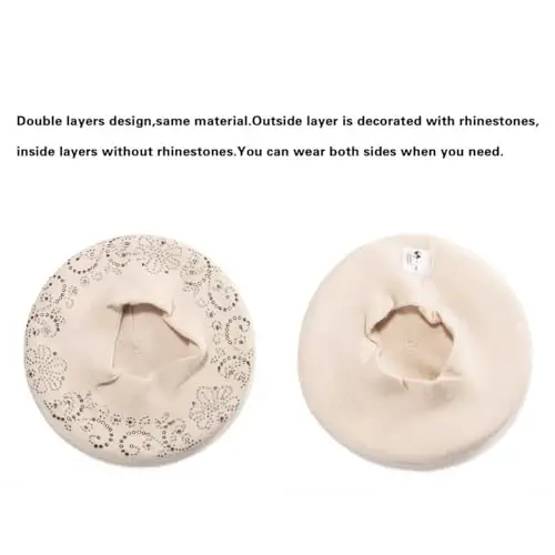 LADYBRO Rhinestone Beret Hats for Women 2 Layers Wool French Knit Cap Lady Winter Black - LADYBRO (1)