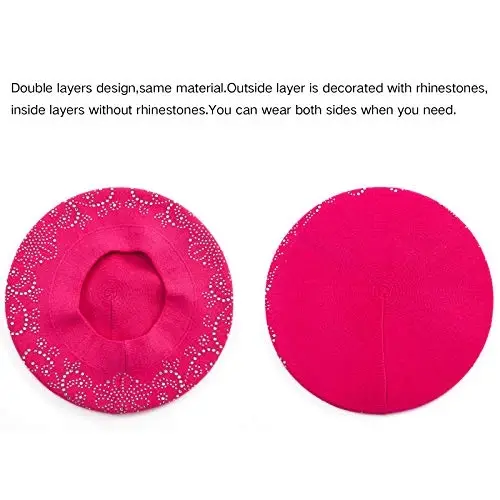 LADYBRO Rhinestone Beret Hats for Women 2 Layers Wool French Knit Cap Lady Winter Black - 2