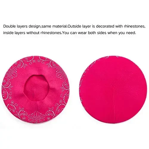 Rhinestone Beret Hats for Women 2 Layers Wool French Knit Cap Lady Winter Black - LADYBRO (1)