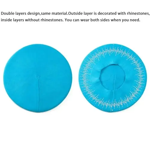 Rhinestone Beret Hats for Women 2 Layers Wool French Knit Cap Lady Winter Black - 4