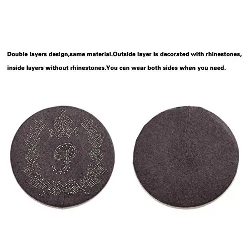 LADYBRO Rhinestone Beret Hats for Women 2 Layers Wool French Knit Cap Lady Winter Black - 2