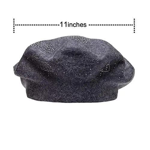 LADYBRO Rhinestone Beret Hats for Women 2 Layers Wool French Knit Cap Lady Winter Black - 6