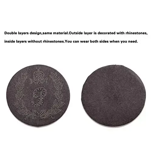 Rhinestone Beret Hats for Women 2 Layers Wool French Knit Cap Lady Winter Black - LADYBRO (1)