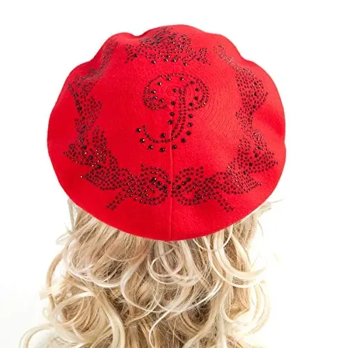 LADYBRO Rhinestone Beret Hats for Women 2 Layers Wool French Knit Cap Lady Winter - 6