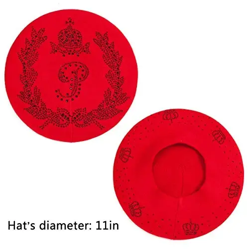 Rhinestone Beret Hats for Women 2 Layers Wool French Knit Cap Lady Winter Black - LADYBRO (1)