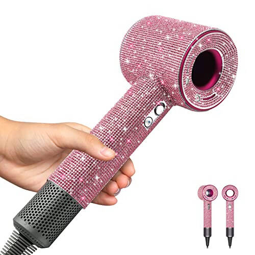 Rhinestones Case for Dyson Hair Dryer Anti-Scratch Shockproof Dust Proof Travel Protective Case Cover for Dyson Hair Dryer (Pink) - 1