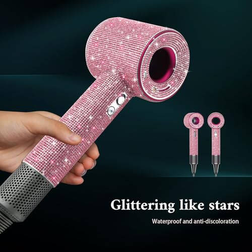 Rhinestones Case for Dyson Hair Dryer Anti-Scratch Shockproof Dust Proof Travel Protective Case Cover for Dyson Hair Dryer (Pink) - 3