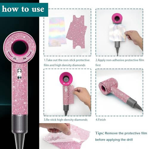 Rhinestones Case for Dyson Hair Dryer Anti-Scratch Shockproof Dust Proof Travel Protective Case Cover for Dyson Hair Dryer (Pink) - 4