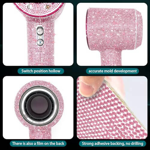 Rhinestones Case for Dyson Hair Dryer Anti-Scratch Shockproof Dust Proof Travel Protective Case Cover for Dyson Hair Dryer (Pink) - 6