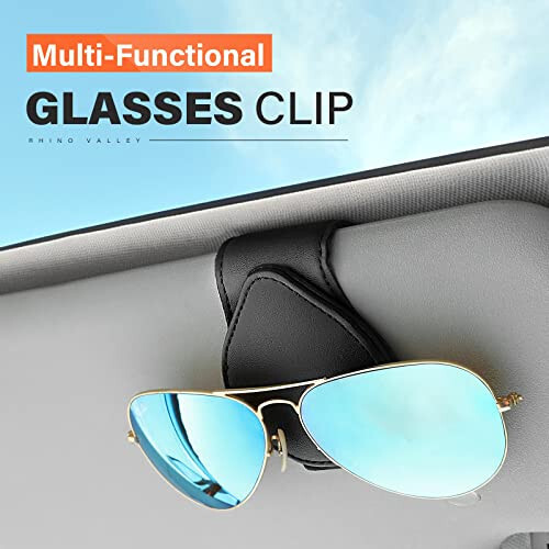 Rhino Valley Sunglasses Holders for Car Sun Visor, 2 Pack Car Glasses Holder Clip Organizer Eyeglasses Mount with Card Clip for Car Sun Visor Magnetic Adsorption Leather Glasses Hanger, Black - 2