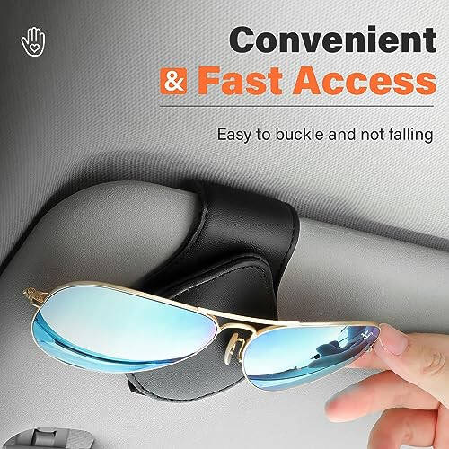 Rhino Valley Sunglasses Holders for Car Sun Visor, 2 Pack Car Glasses Holder Clip Organizer Eyeglasses Mount with Card Clip for Car Sun Visor Magnetic Adsorption Leather Glasses Hanger, Black - 3