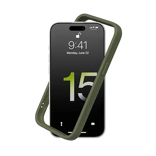 RhinoShield Bumper Case Compatible with [iPhone 15 Plus] | CrashGuard - Shock Absorbent Slim Design Protective Cover 3.5M / 11ft Drop Protection - Camo Green - 1