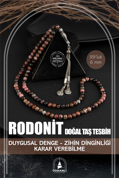Rhodonite Natural Stone Prayer Beads 99 Beads - 6mm - OSMANLI DOĞAL TAŞ