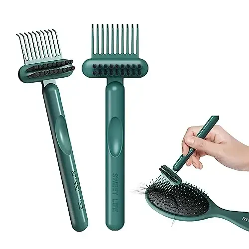 RHOS 2-in-1 Hair Brush Cleaner and Comb Remover Rake - Removes Hair, Dust for Home and Salon Use (2 Pack - Green) 