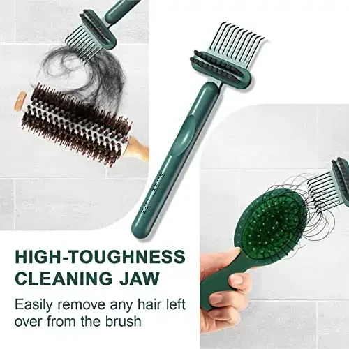 RHOS 2-in-1 Hair Brush Cleaner and Comb Remover Rake - Removes Hair, Dust for Home and Salon Use (2 Pack - Green) - 4