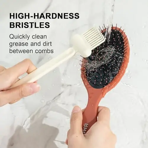 RHOS 2-in-1 Hair Brush Cleaner Tool, Comb Cleaner for Removing Hair and Dust, Ideal for Home, Salon Use (2 Pack - Beige) 