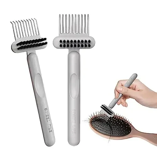 RHOS Hair Brush Cleaning Tool, 2-in-1 High-toughness Cleaning Claws and High-hardness Bristles, Suitable for Home, Hair Salon and Other Places, Ergonomic Handle, 2 Pack-Gray 