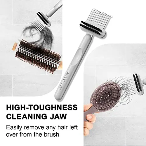RHOS Hair Brush Cleaning Tool, 2-in-1 High-toughness Cleaning Claws and High-hardness Bristles, Suitable for Home, Hair Salon and Other Places, Ergonomic Handle, 2 Pack-Gray - 4