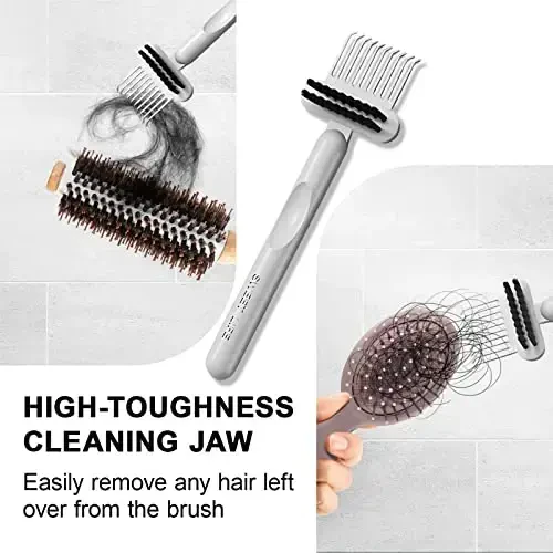 RHOS Hair Brush Cleaning Tool, 2-in-1 High-toughness Cleaning Claws and High-hardness Bristles, Suitable for Home, Hair Salon and Other Places, Ergonomic Handle, 2 Pack-Gray - 4