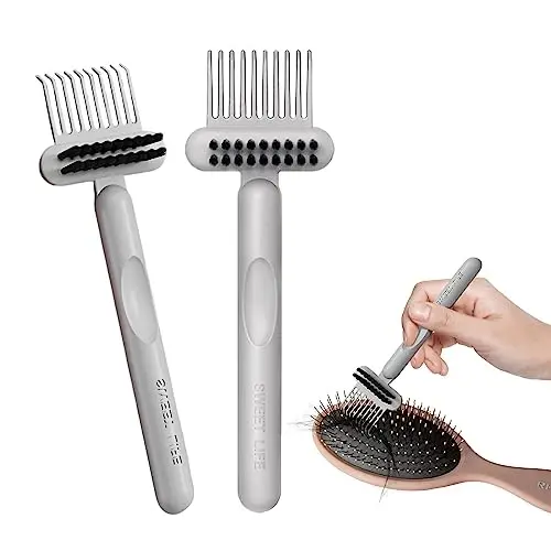 RHOS Saç Fırçası Temizleme Aleti, 2'si 1 Arada Yüksek Toklukta Temizleme Pençeleri ve Yüksek Sertlikte Kıllar, Ev, Kuaför Salonu ve Diğer Yerler İçin Uygun, Ergonomik Sap, 2'li Paket-Gri - RHOS