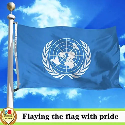 rhungift United Nations Flag 3x5 Ft Large, Both Sides 100D Polyester for Moderate-Outdoor&Indoor,Canvas Header Brass Grommets for Easy Display, 3' x 5' UN International Flags - 5