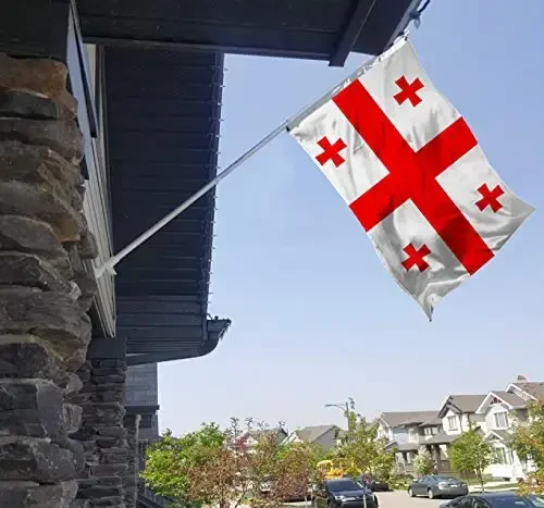rhungift Georgia Five Cross Flag Large 3x5 Ft, Moderate-Outdoor Both Sides 100D Polyester,Canvas Header and Double Stitched - Brass Grommets for Easy Display, 3' x 5' Georgian Flags - 4