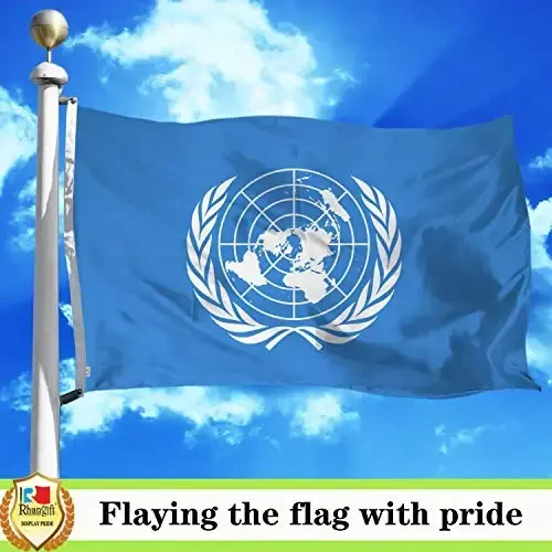 rhungift United Nations Flag 3x5 Ft Large, Both Sides 100D Polyester for Moderate-Outdoor&Indoor,Canvas Header Brass Grommets for Easy Display, 3' x 5' UN International Flags - 5