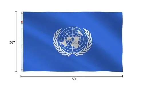 rhungift United Nations Flag 3x5 Ft Large, Both Sides 100D Polyester for Moderate-Outdoor&Indoor,Canvas Header Brass Grommets for Easy Display, 3' x 5' UN International Flags - 6