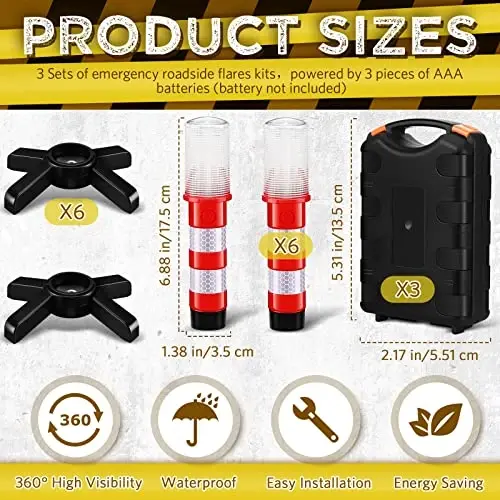 Riakrum 2 dona LED yo'l alangasi Favqulodda ogohlantirish chirog'i Yorqin qizil trassa mayoq xavfsizlik strob chirog'i Magnit asosli olinadigan stendli avtomobil yuk mashinalari uchun yo'l chetidagi alangalar (Batareyalar kiritilmagan) - 5