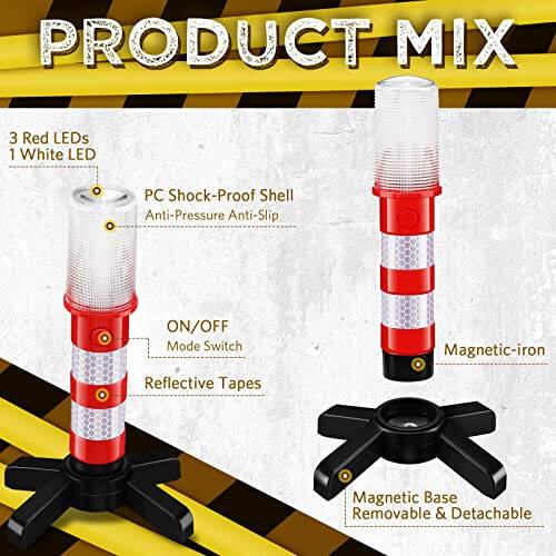 Riakrum 2 Pcs LED Road Flares Emergency Warning Light Bright Red Highway Beacon Safety Strobe Light Roadside Flares with Magnetic Bases Detachable Stands for Car Truck Vehicles (Batteries Excluded) - 1