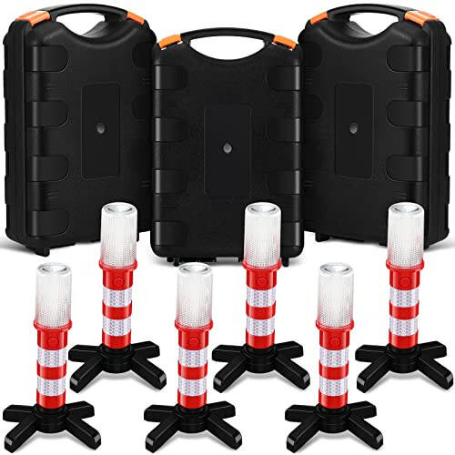 Riakrum 2 Pcs LED Road Flares Emergency Warning Light Bright Red Highway Beacon Safety Strobe Light Roadside Flares with Magnetic Bases Detachable Stands for Car Truck Vehicles (Batteries Excluded) - 4