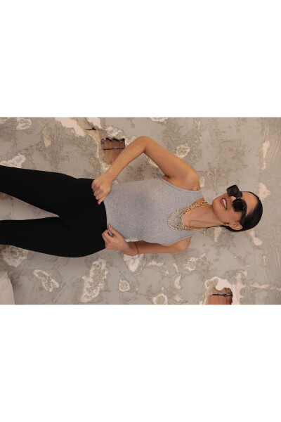 Rib Knit Bike Neck Sleeveless Women's Crop Top-GREY MELANGE - 5