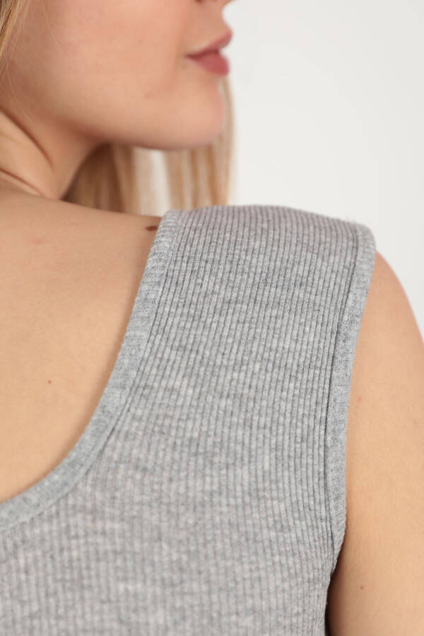 Rib Knit Front Back Square Sleeveless Women's Blouse - Grey - 8