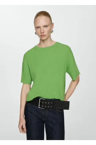 Rib knit t-shirt - Green - 1