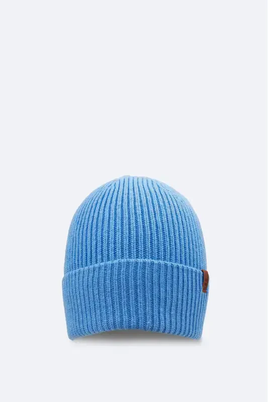 Ribbed beanie with light blue logo - 1