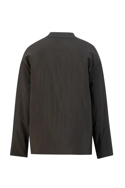 Ribbed bomber jacket, khaki color. - 9