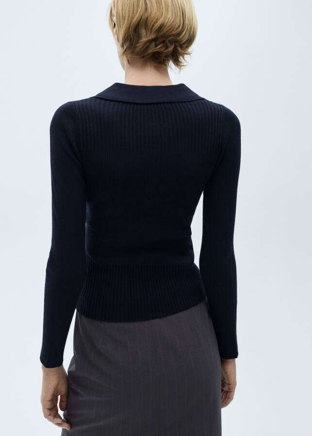 Ribbed buttoned sweater, navy blue. - 10